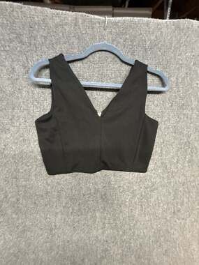 Foreign Exchange Black V-Neck Zipper Back Crop Top